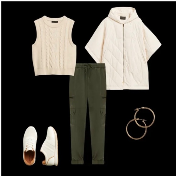 Banana Republic Zip-Up Cream/Beige Quilted Poncho S/M Bloggers Favorite - Picture 11 of 15